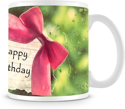 73% OFF on Jupiter09 Happy Bithday With Rain Drops Ceramic Mug 300 ml