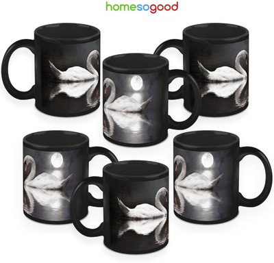HomeSoGood Swan And The Rising Moon Coffee Ceramic Mug 325 ml, Pack of 6 HomeSoGood Swan And The Rising Moon Coffee Ceramic Mug 325 ml, Pack of 6