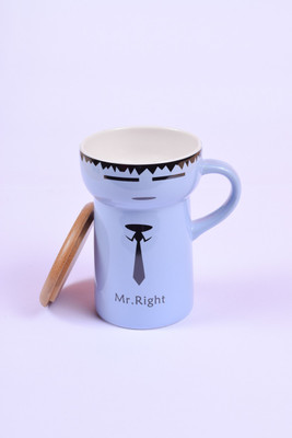 70% OFF on Enfin Homes Blue Mr Right Bone China Mug 0.4 l, Pack of 2