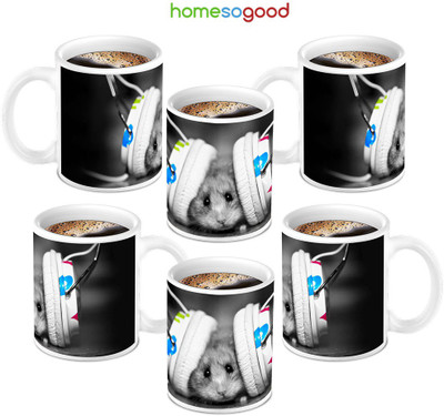 49% OFF on Homesogood Let Me Dance Ceramic Mug 280 ml, Pack of 6