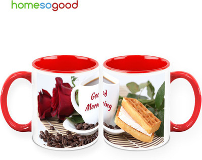 37% OFF on HomeSoGood Coffee With A Rose Pack Of 2 Ceramic Mug 325 ml, Pack of 2