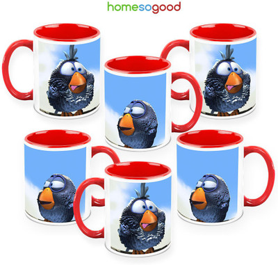 41% OFF on HomeSoGood Angry Birds QTY 6 Ceramic Mug 325 ml, Pack of 6