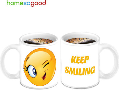 45% OFF on Homesogood Keep Smiling Smiley Coffee Ceramic Mug 280 ml, Pack of 2 45% OFF on Homesogood Keep Smiling Smiley Coffee Ceramic Mug 280 ml, Pack of 2