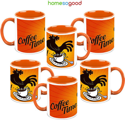 41% OFF on HomeSoGood Its Morning Have Coffee QTY 6 Ceramic Mug 325 ml, Pack of 6