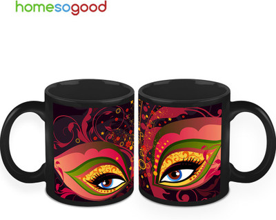 37% OFF on HomeSoGood Peacock Style Makeup Pack Of 2 Ceramic Mug 325 ml, Pack of 2
