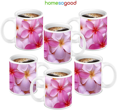 49% OFF on HomeSoGood Beautiful Tropical Flowers Coffee Ceramic Mug 280 ml, Pack of 6