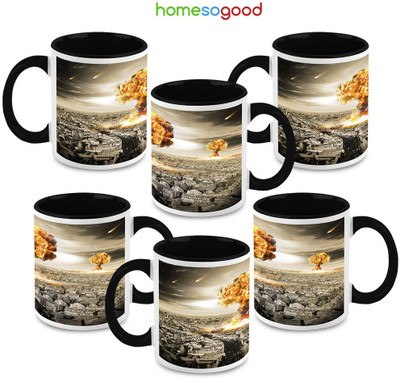 41% OFF on HomeSoGood Start Of A War Ceramic Mug 325 ml, Pack of 6