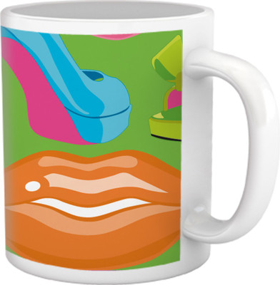 60% OFF on Tiedribbons Love Whisper_Geometric Multicolor_Love Lips Pattern Ceramic Mug 325 ml