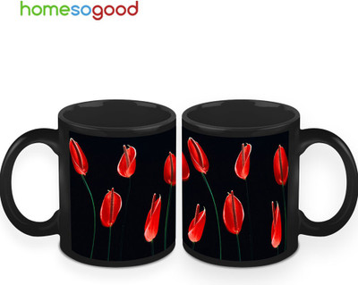 37% OFF on HomeSoGood Classical Red Flower Coffee Ceramic Mug 280 ml, Pack of 2