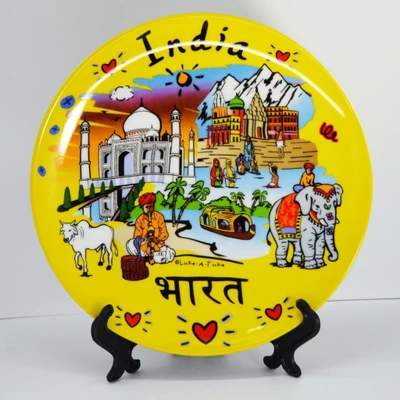 35% OFF on India Souvenirs 8 Inch Yellow Plate with India Subway Design Porcelain Mug