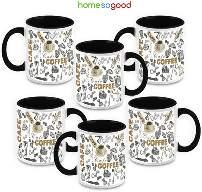 41% OFF on HomeSoGood A Hard Earned Coffee Ceramic Mug 325 ml, Pack of 6