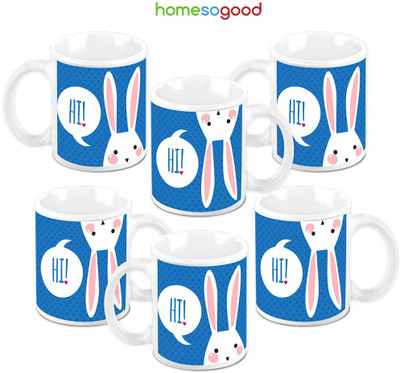 49% OFF on Homesogood Hi! You There Pack Of 6 Ceramic Mug 325 ml, Pack of 6