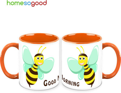 37% OFF on HomeSoGood Honeybee Says Good Morning 2 Mugs Ceramic Mug 325 ml, Pack of 2
