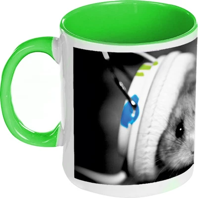 58% OFF on AMY Hamster Headphones Inside Green Coffee Ceramic Mug 325 ml