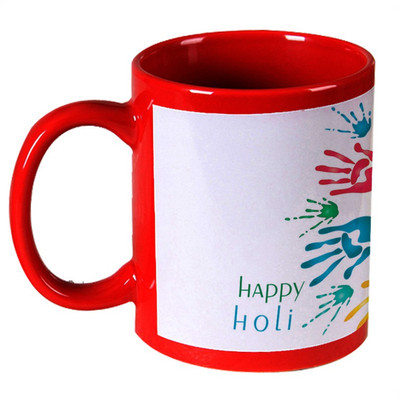 68% OFF on AMY Beautiful Happy Holi Color Hands Red Ceramic Mug 325 ml