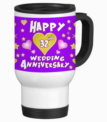 47% OFF on SajawatHomes 32nd Happy Anniversary White Travel Stainless Steel Mug 600 ml