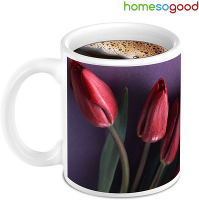 41% OFF on Homesogood Lovely Red Flowers Ceramic Mug 280 ml