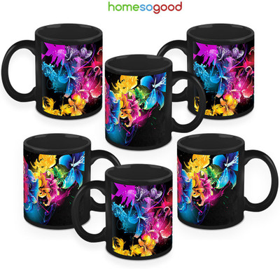 41% OFF on HomeSoGood Wonderful Exploding Colours Coffee Ceramic Mug 325 ml, Pack of 6