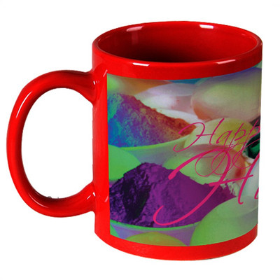 AMY Happy Holi With Color Balloons & Colors Red Ceramic Mug 325 ml AMY Happy Holi With Color Balloons & Colors Red Ceramic Mug 325 ml