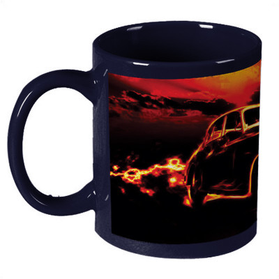 56% OFF on Amy Fire Flame Vintage Car Dark Blue Ceramic Mug 330 ml