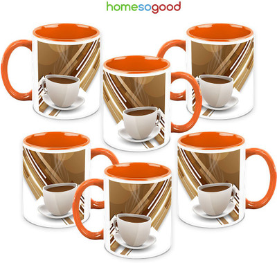 41% OFF on HomeSoGood A Clean Cup Of Coffee QTY 6 Ceramic Mug 325 ml, Pack of 6