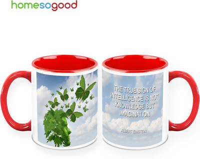 37% OFF on HomeSoGood Imagination Brings Knowledge Pack Of 2 Ceramic Mug 325 ml, Pack of 2