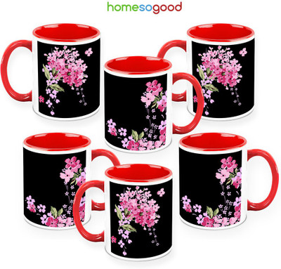 41% OFF on HomeSoGood Scattered Like Smile Pack Of 6 Ceramic Mug 325 ml, Pack of 6