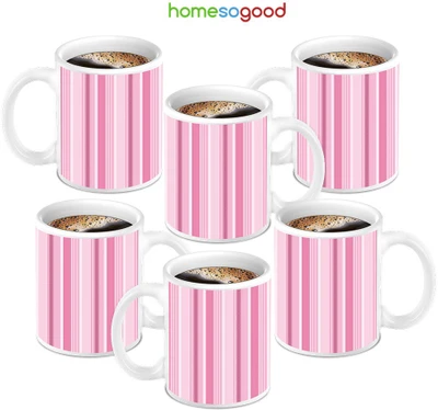 49% OFF on HomeSoGood Light Pink Special With Pattren Ceramic Mug 280 ml, Pack of 6