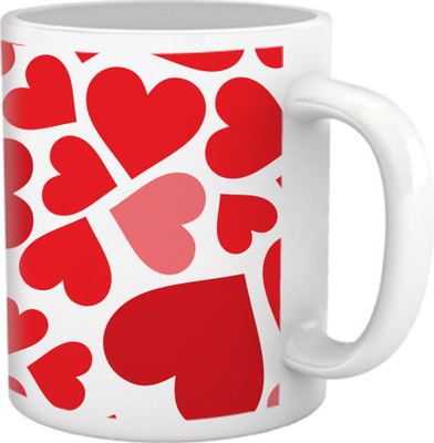 60% OFF on Tiedribbons Love Whisper_Geometric Multicolor_Shades of Red Hearts Pattern Ceramic Mug 325 ml