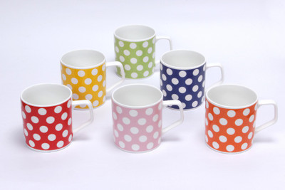 Clay Craft Director Polka-H Series Bone China Mug 170 ml, Pack of 6