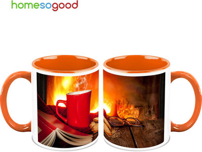 37% OFF on HomeSoGood Reader And His Coffee QTY 2 Ceramic Mug 325 ml, Pack of 2