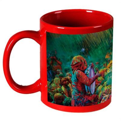 56% OFF on AMY Pepole Celebrating Holi Red Ceramic Mug 325 ml