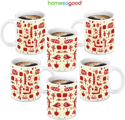 49% OFF on HomeSoGood Innovative Creatures Coffee 6 Mugs Ceramic Mug 280 ml, Pack of 6
