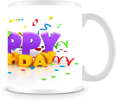 73% OFF on Jupiter09 Happy Birthday Greeting Ribbon Coffee Ceramic Mug 300 ml