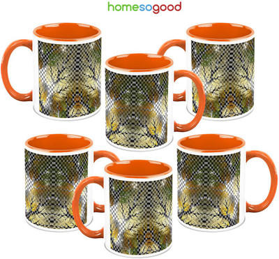 41% OFF on HomeSoGood Portable Image 6 Mugs Ceramic Mug 325 ml, Pack of 6
