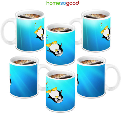 49% OFF on Homesogood I'M Enjoying Upside-Down Ceramic Mug 280 ml, Pack of 6