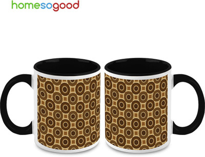 37% OFF on HomeSoGood Partially Shaded Circles Ceramic Mug 325 ml, Pack of 2