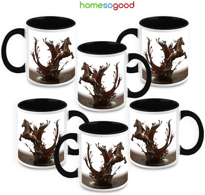 41% OFF on HomeSoGood A Galloping Horse Ceramic Mug 325 ml, Pack of 6