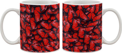 15% OFF on Artifa Red Butterflies Porcelain, Ceramic Mug 350 ml