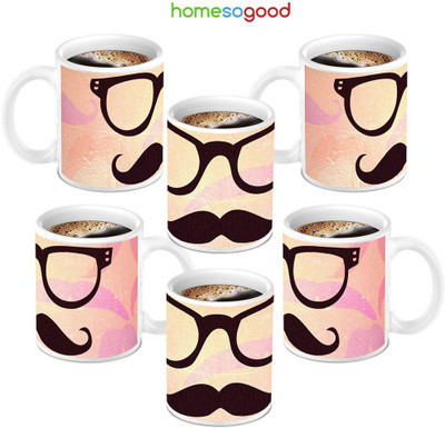 49% OFF on HomeSoGood lovely Cartoons Ceramic Mug 280 ml, Pack of 6