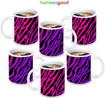 49% OFF on HomeSoGood Elegant Pink And Black Floral Pattern Coffee Ceramic Mug 280 ml, Pack of 6