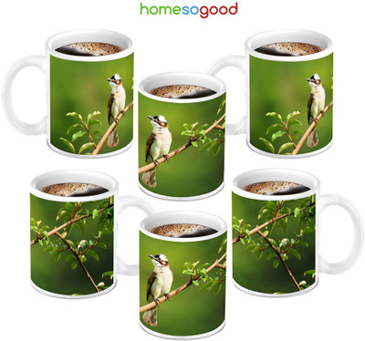 49% OFF on Homesogood Lovely Bird Coffee Ceramic Mug 280 ml, Pack of 6