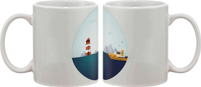 15% OFF on Artifa Lighthouse And Ship Porcelain, Ceramic Mug 350 ml