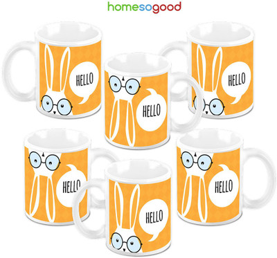 49% OFF on Homesogood Hello, Can You Hear Me Pack Of 6 Ceramic Mug 325 ml, Pack of 6