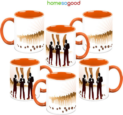 41% OFF on HomeSoGood Coffee With The Professionals 6 Mugs Ceramic Mug 325 ml, Pack of 6