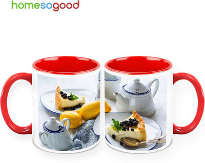 37% OFF on HomeSoGood Breakfast With Natural Products Pack Of 2 Ceramic Mug 325 ml, Pack of 2