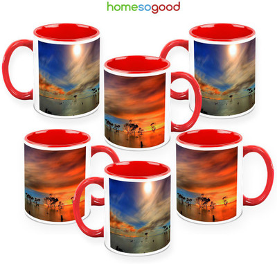 41% OFF on HomeSoGood The Burning Sun QTY 6 Ceramic Mug 325 ml, Pack of 6