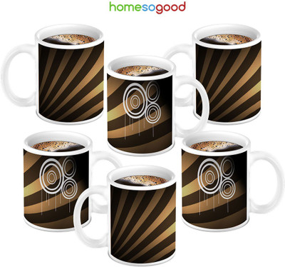 49% OFF on HomeSoGood Brown And Cream Waves Ceramic Mug 280 ml, Pack of 6