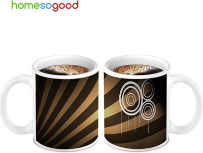 45% OFF on HomeSoGood Brown And Cream Waves 2 Mugs Ceramic Mug 280 ml, Pack of 2