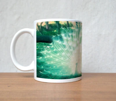 60% OFF on StyBuzz White Peacock Feather Porcelain Mug 300 ml